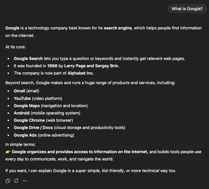 AI response asking about an old brand without web search